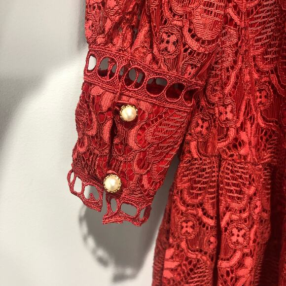 Free People x Saylor Darragh Cutout Pearl Clasps Lace Mini Dress Rose Red Size M - Picture 7 of 14